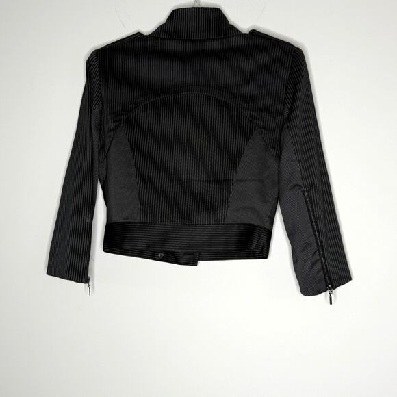 Bebe Women's Jacket Sz 6 Moto Cropped Pinstripe Bikercore Grunge Goth - Picture 2 of 16